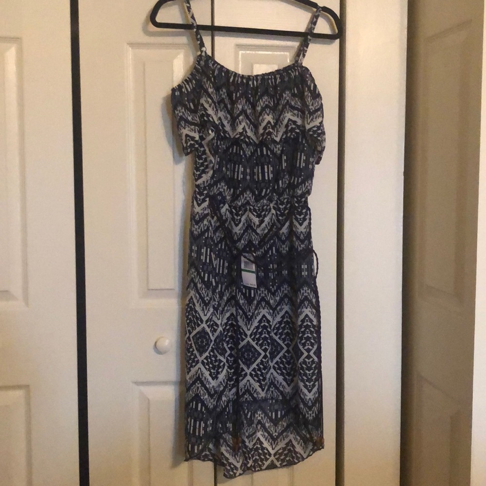 Navy Off-Shoulder Aztec Pattern Midi Dress